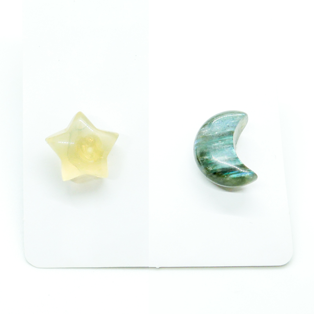 Citrine Star + Labradorite Moon Stud