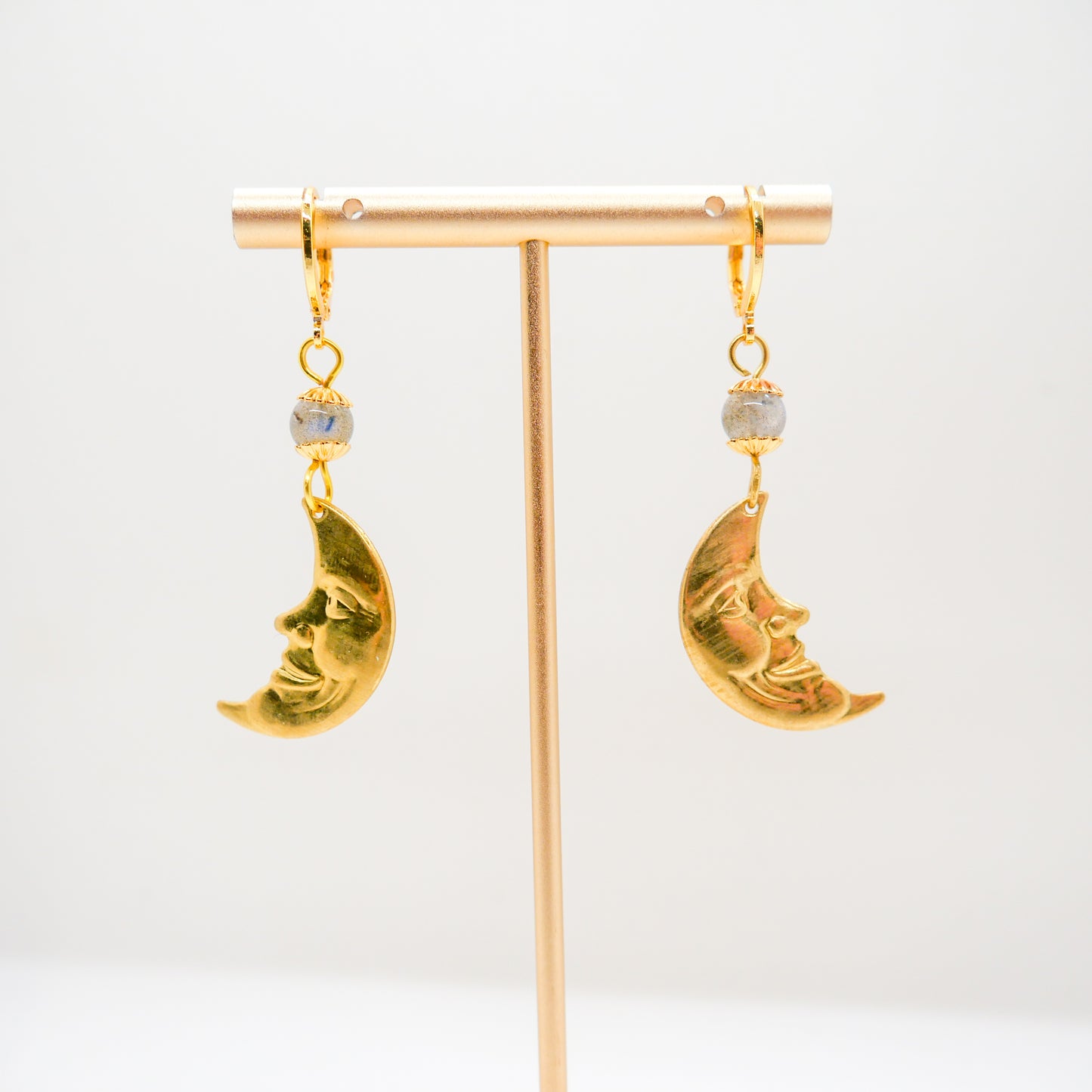 Night Light Labradorite Moon Huggy Hoops
