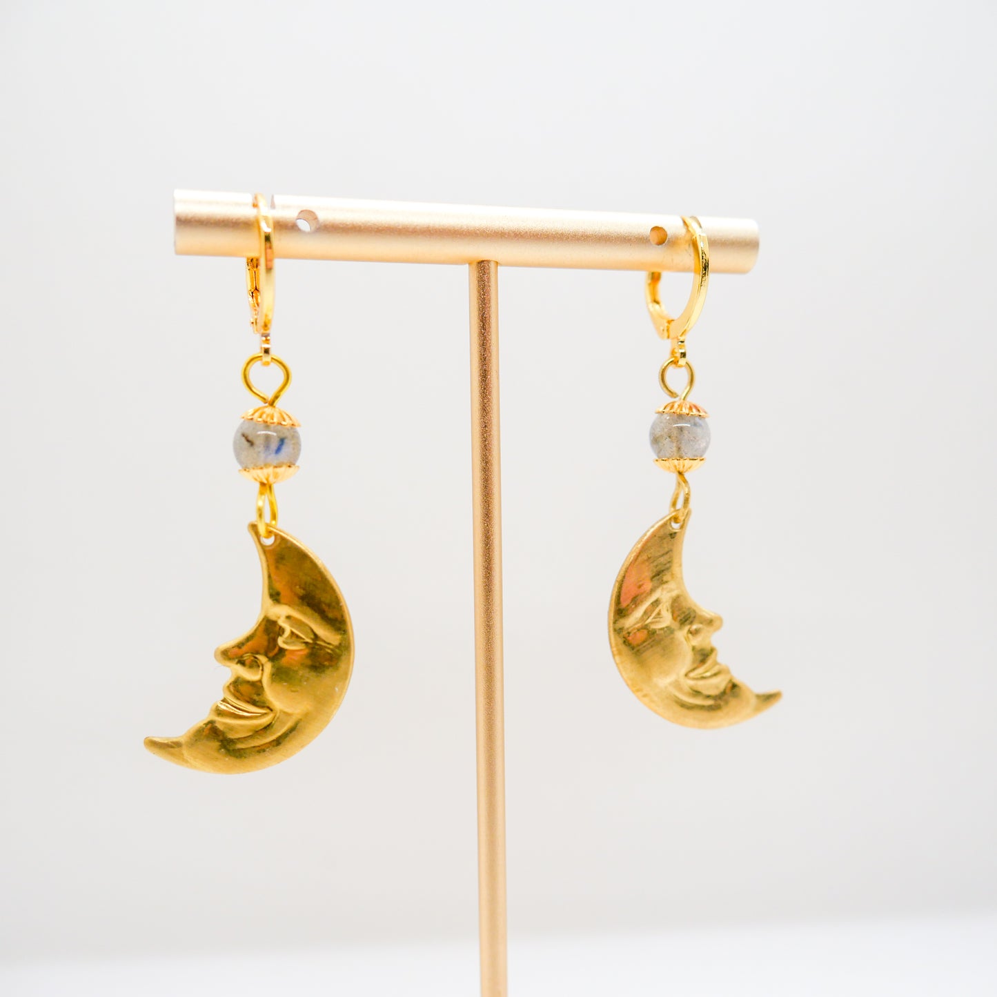 Night Light Labradorite Moon Huggy Hoops