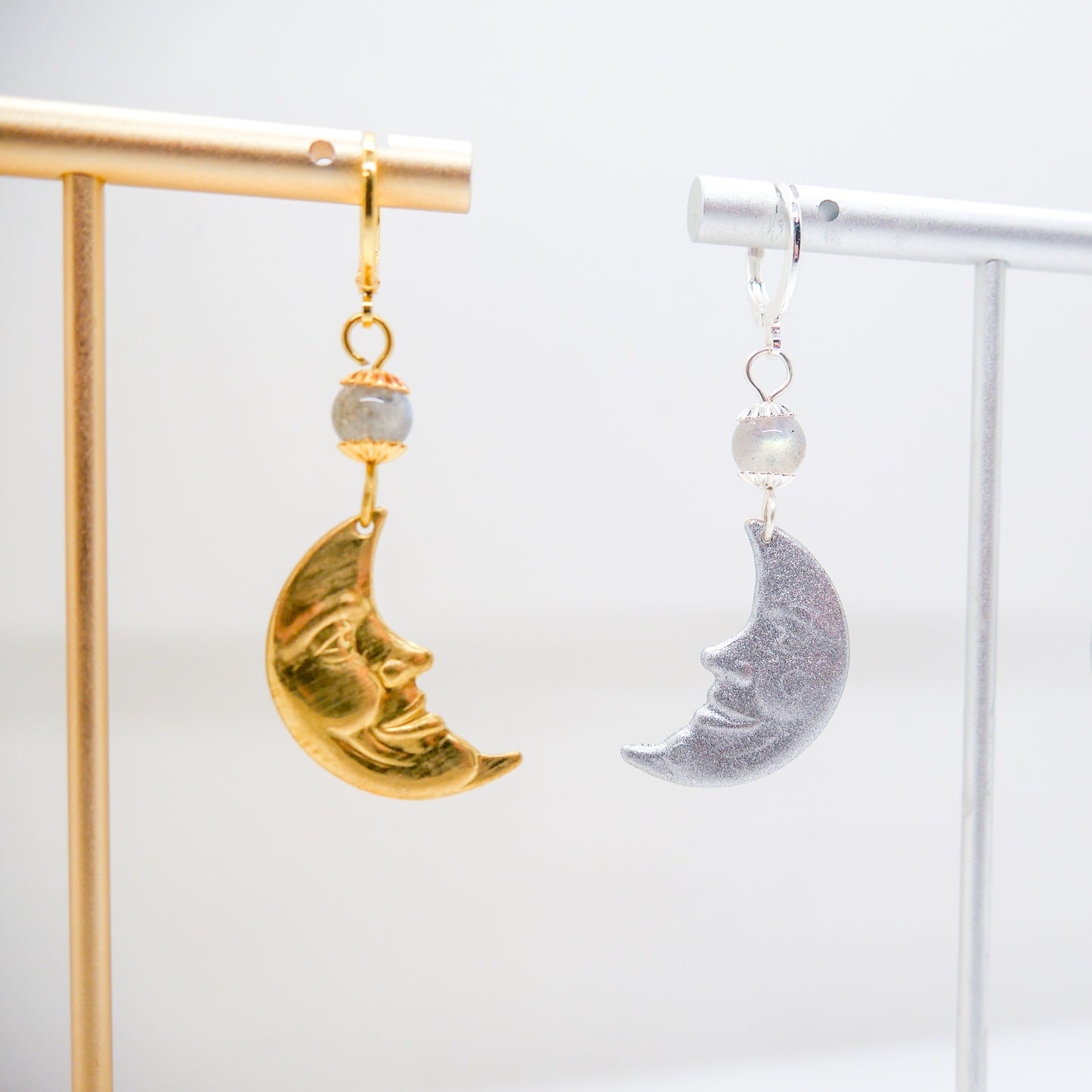 Night Light Labradorite Moon Huggy Hoops