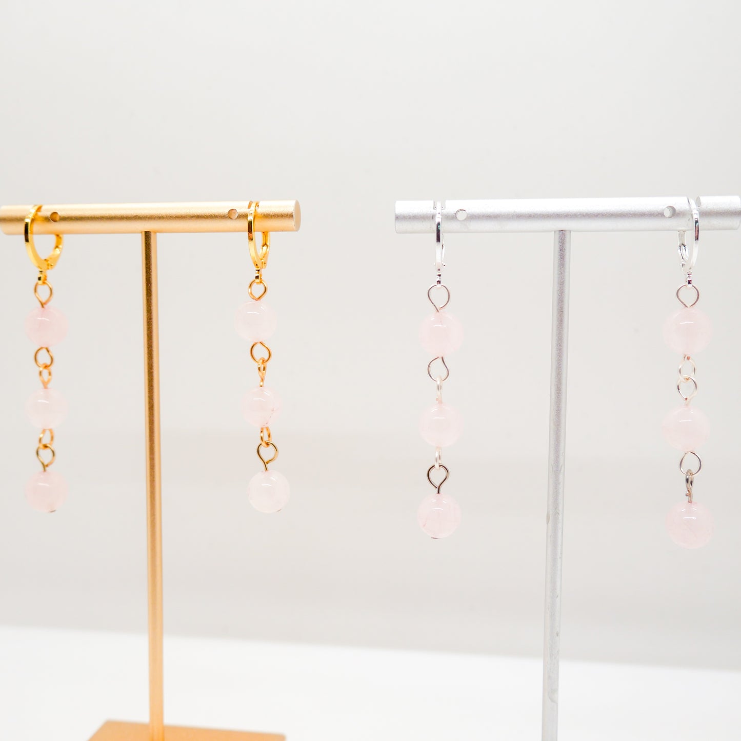 Rose Quartz Huggy Hoops