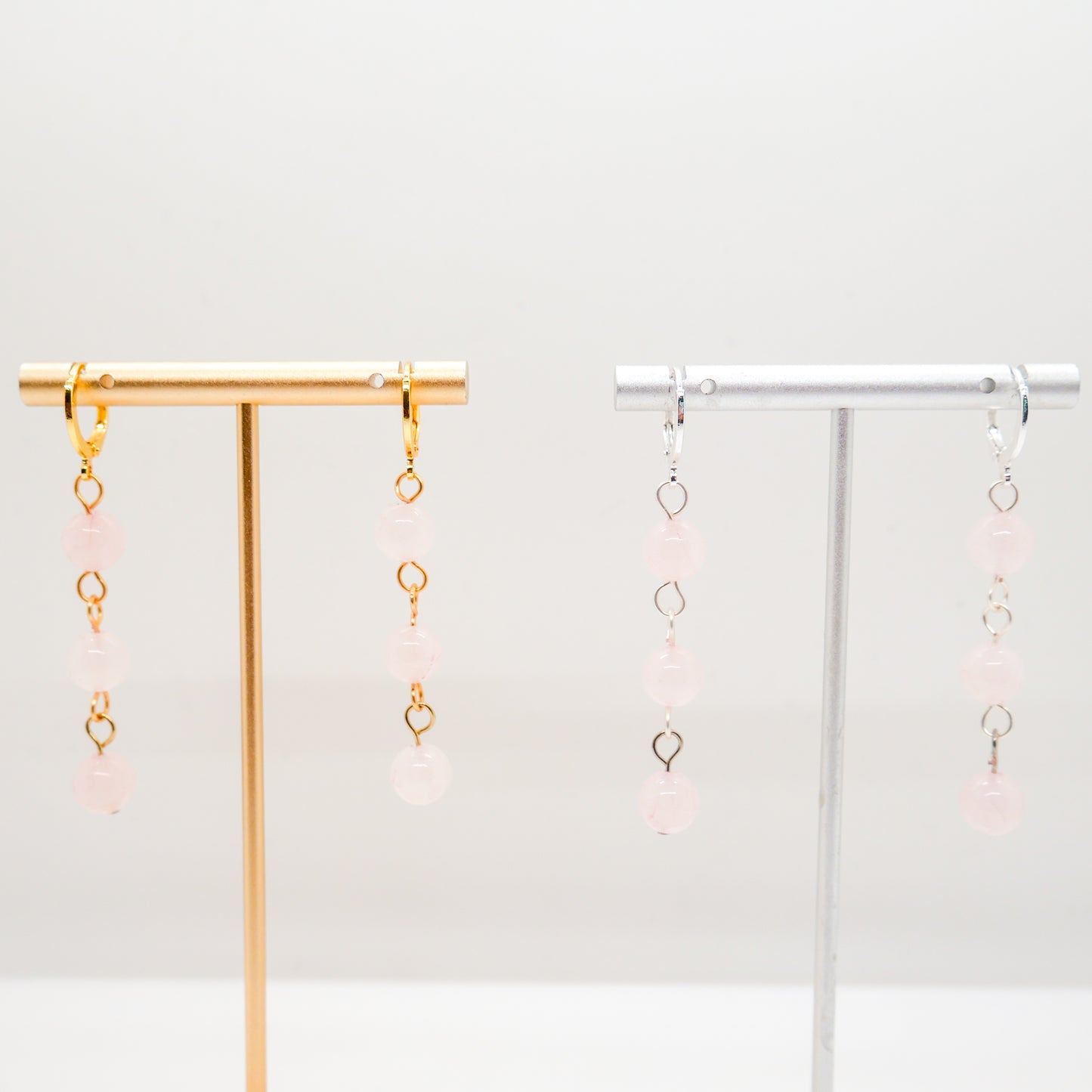 Rose Quartz Huggy Hoops