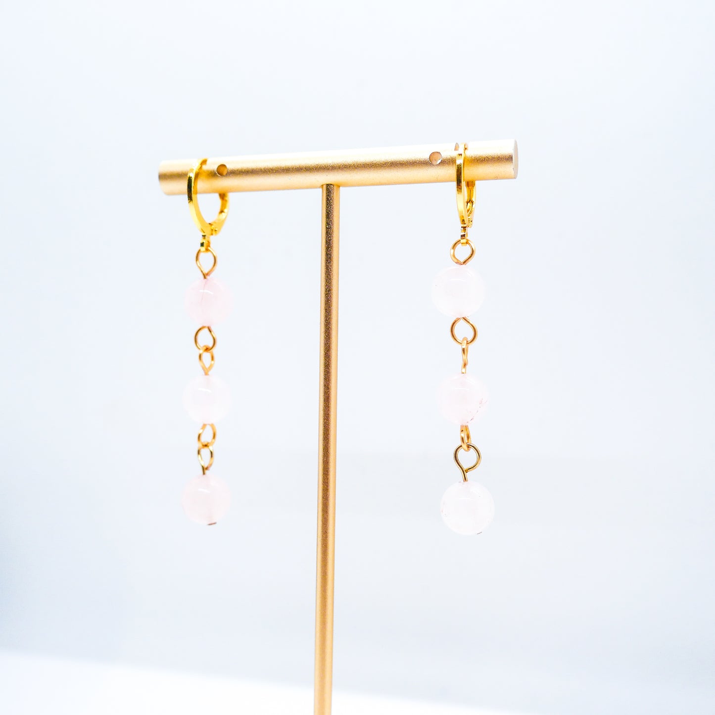 Rose Quartz Huggy Hoops