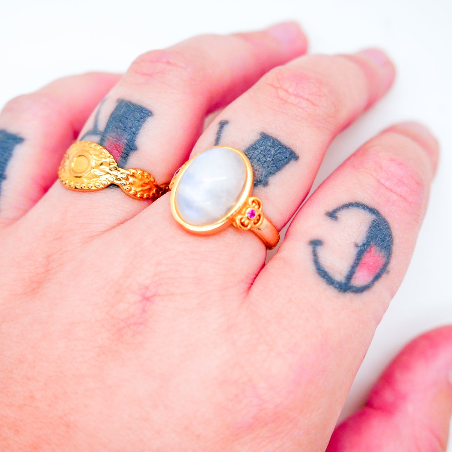 Gold Moonstone Adjustable Ring