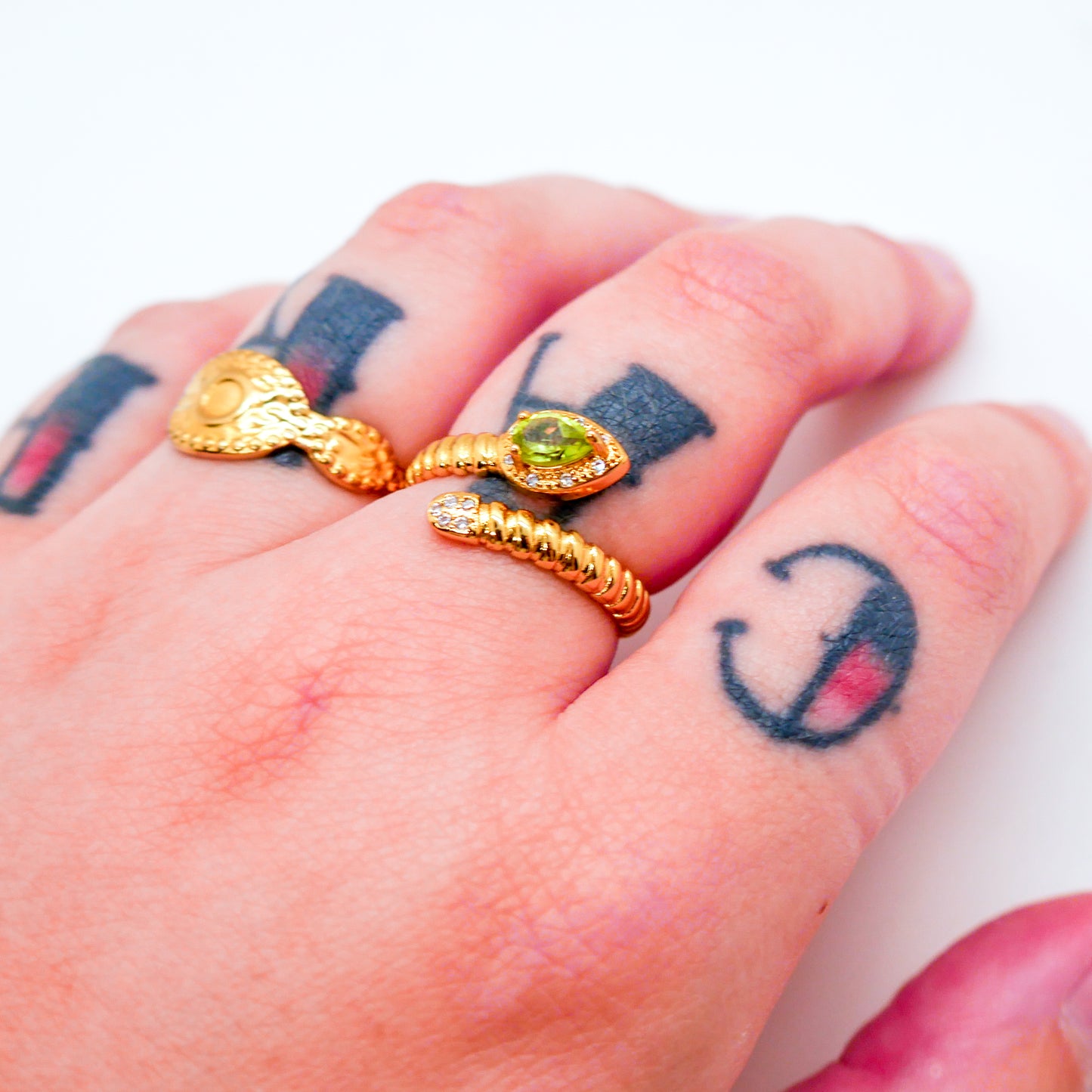 Peridot Snake Adjustable Ring