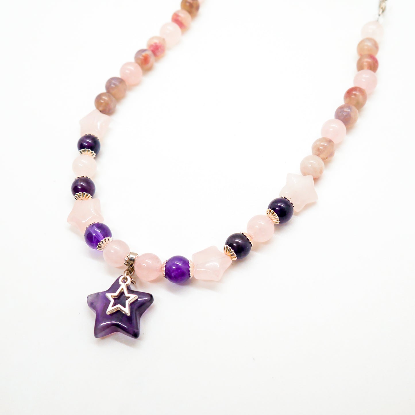 Stellar Love Amethyst Rose Quartz Amulet Necklace
