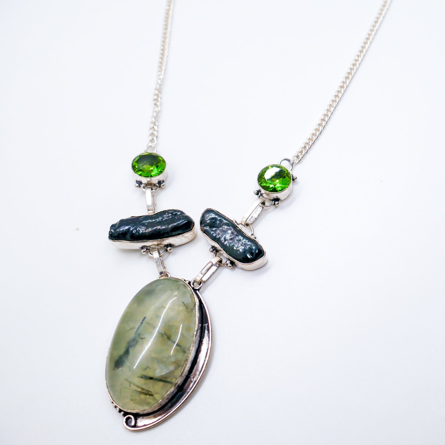 Clarity Prehnite and Biwa Pearl Necklace