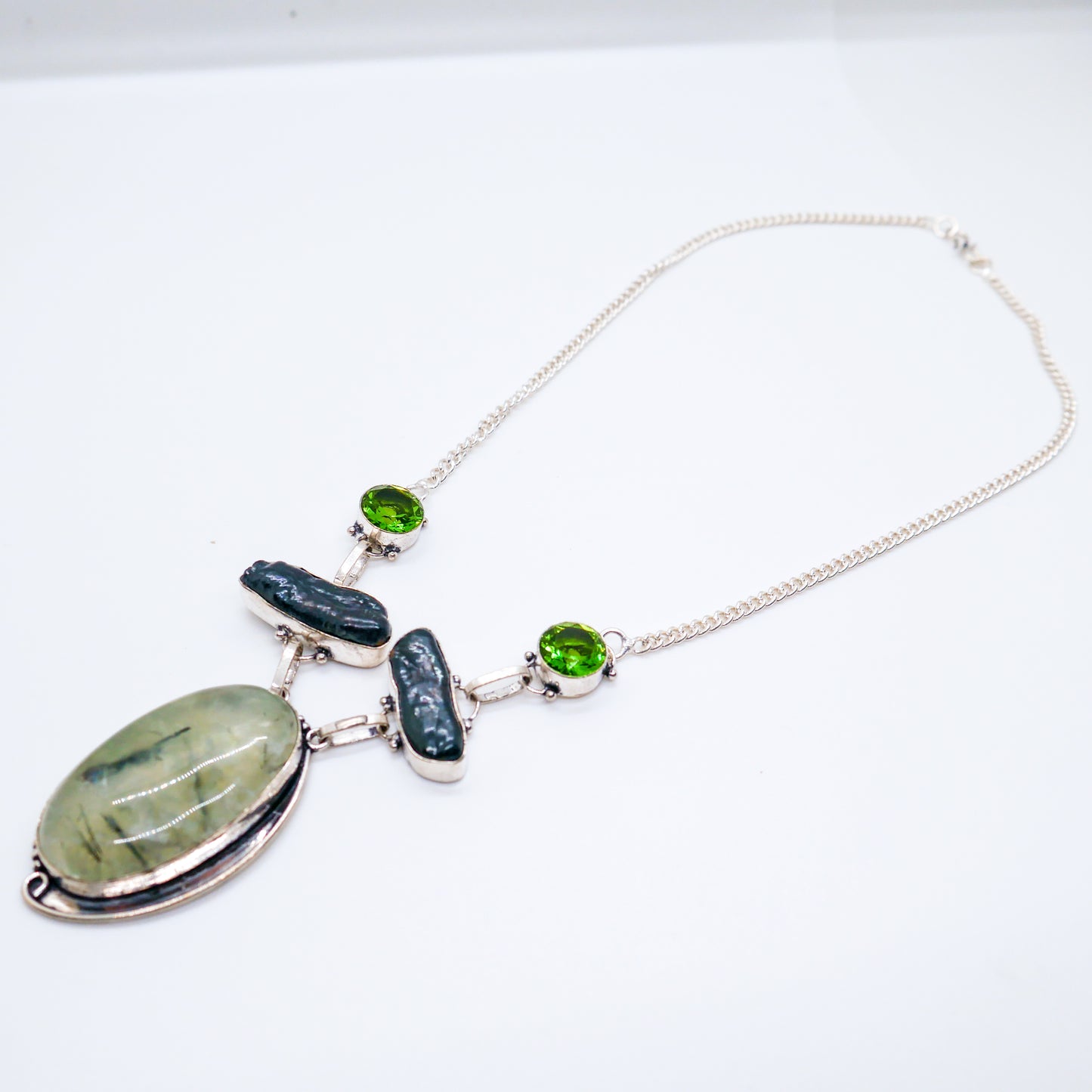 Clarity Prehnite and Biwa Pearl Necklace