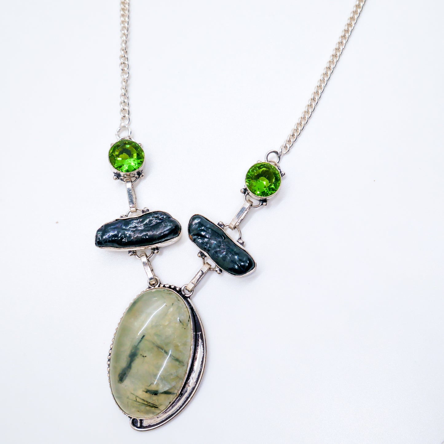 Clarity Prehnite and Biwa Pearl Necklace