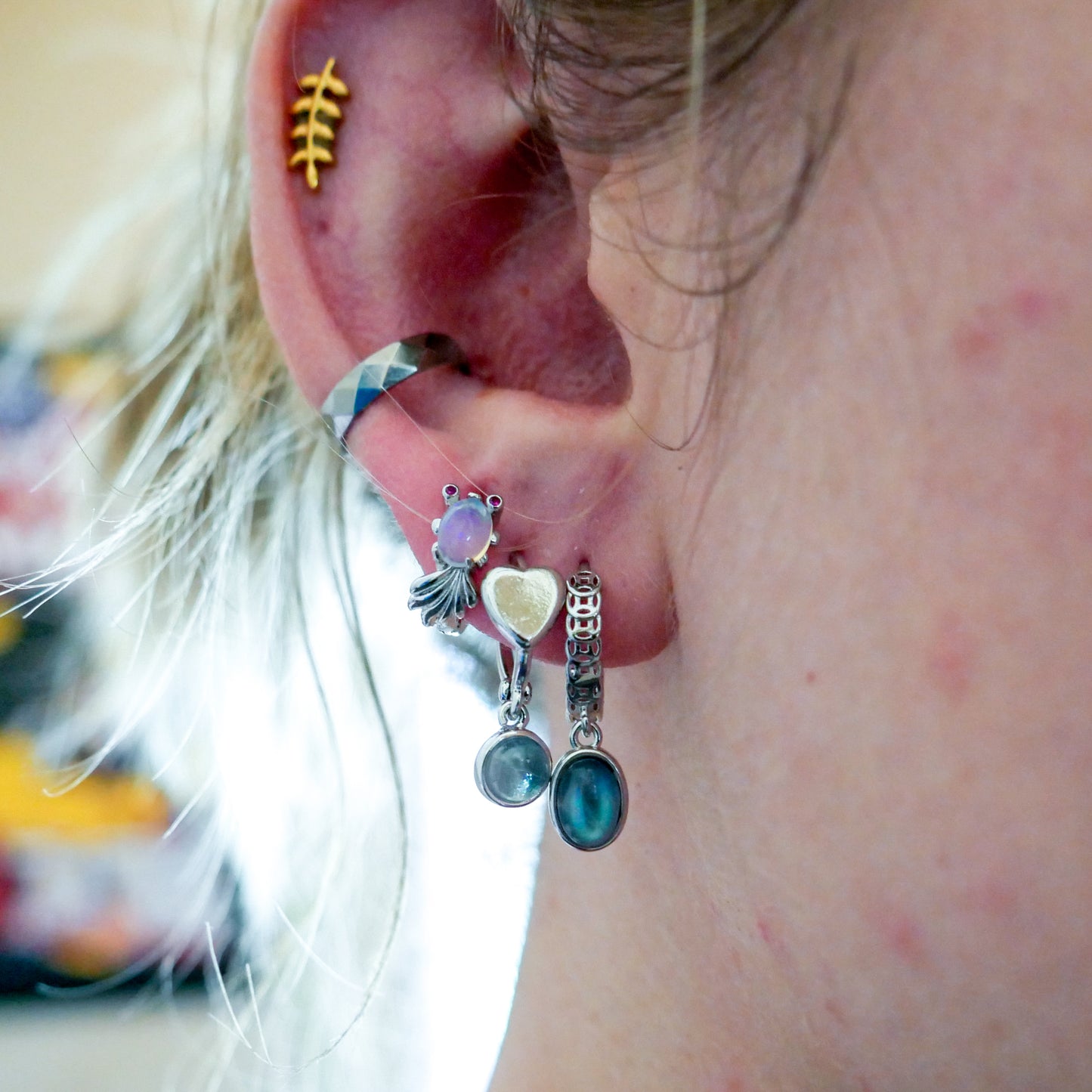 Art Deco Opal Huggy Hoops