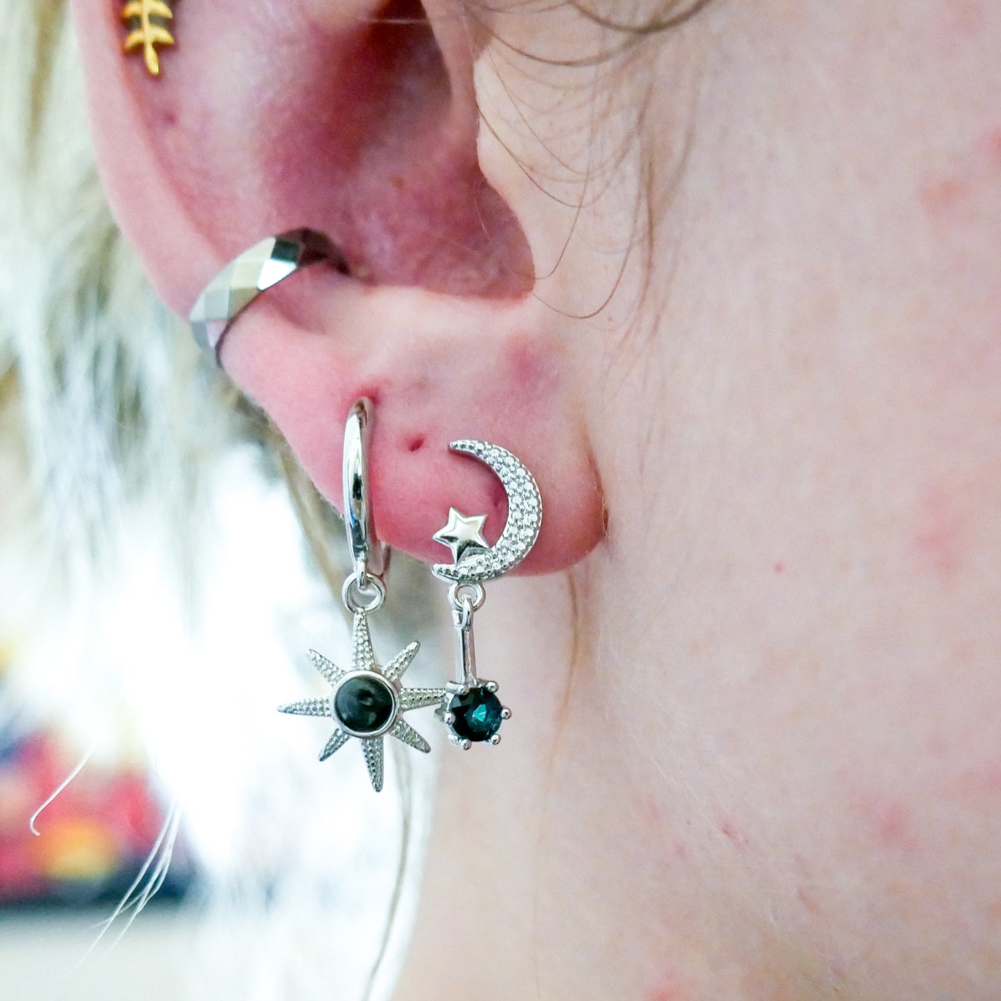 Blue Topaz Crescent Moon Earrings