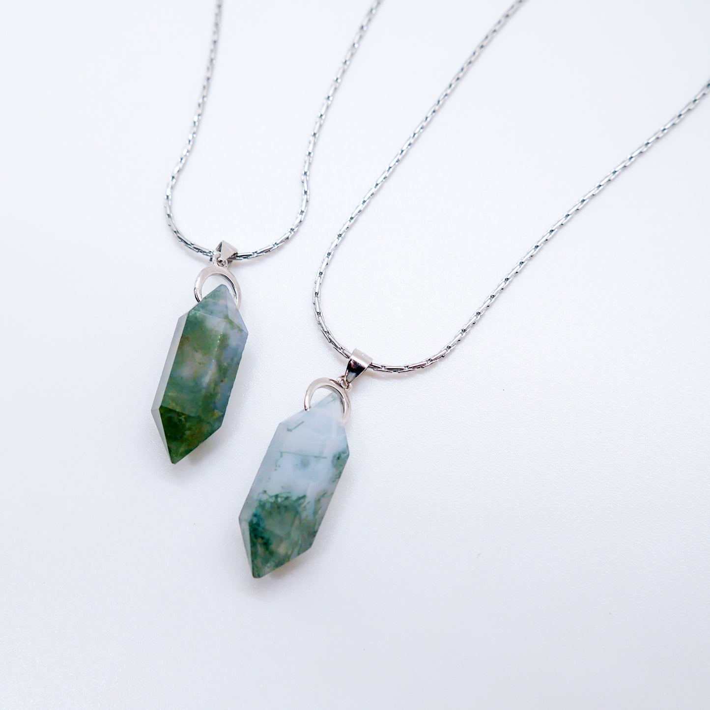 Double Point Moss Agate Necklace