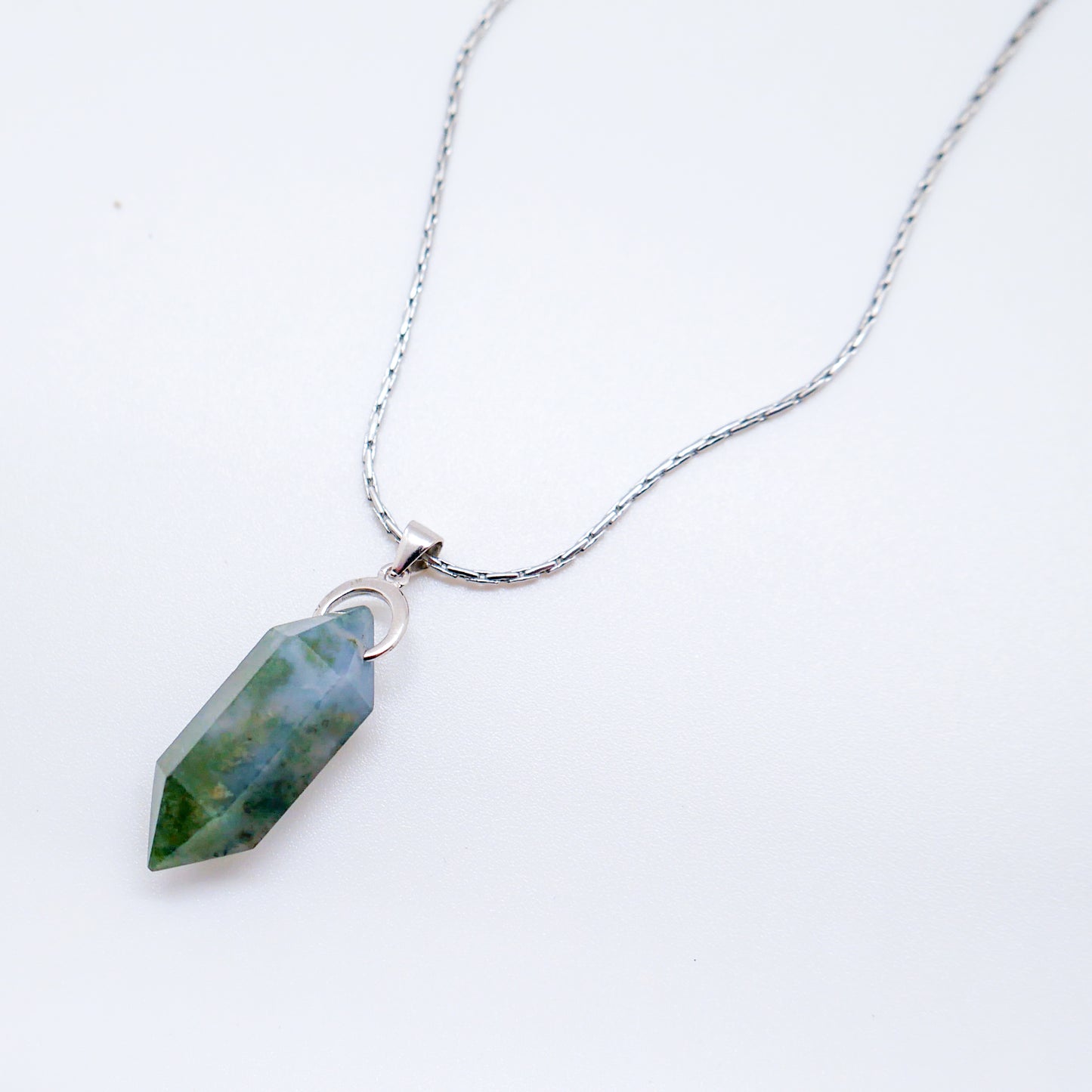 Double Point Moss Agate Necklace