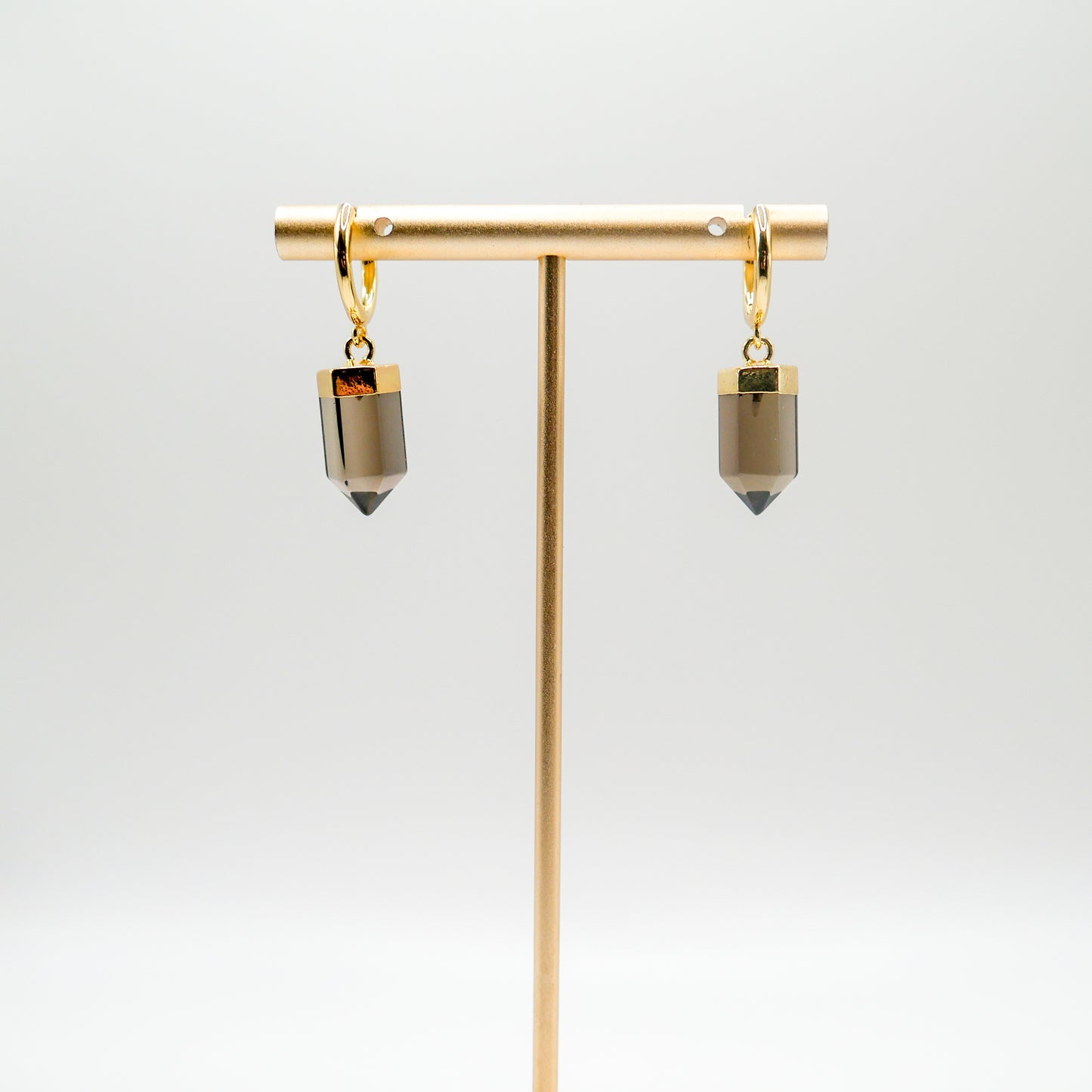 Grounding Smoky Quartz Huggy Hoops