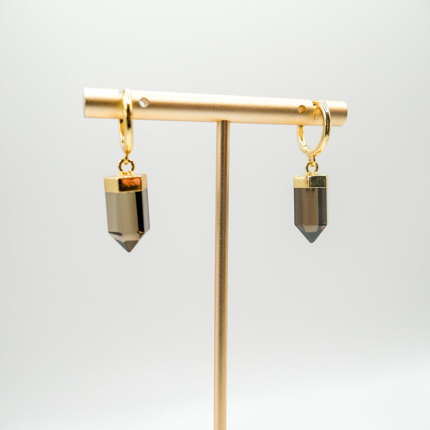 Grounding Smoky Quartz Huggy Hoops
