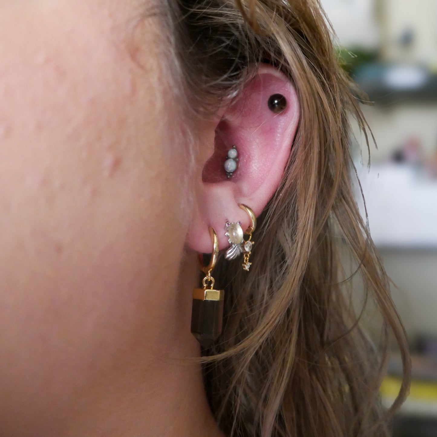 Grounding Smoky Quartz Huggy Hoops
