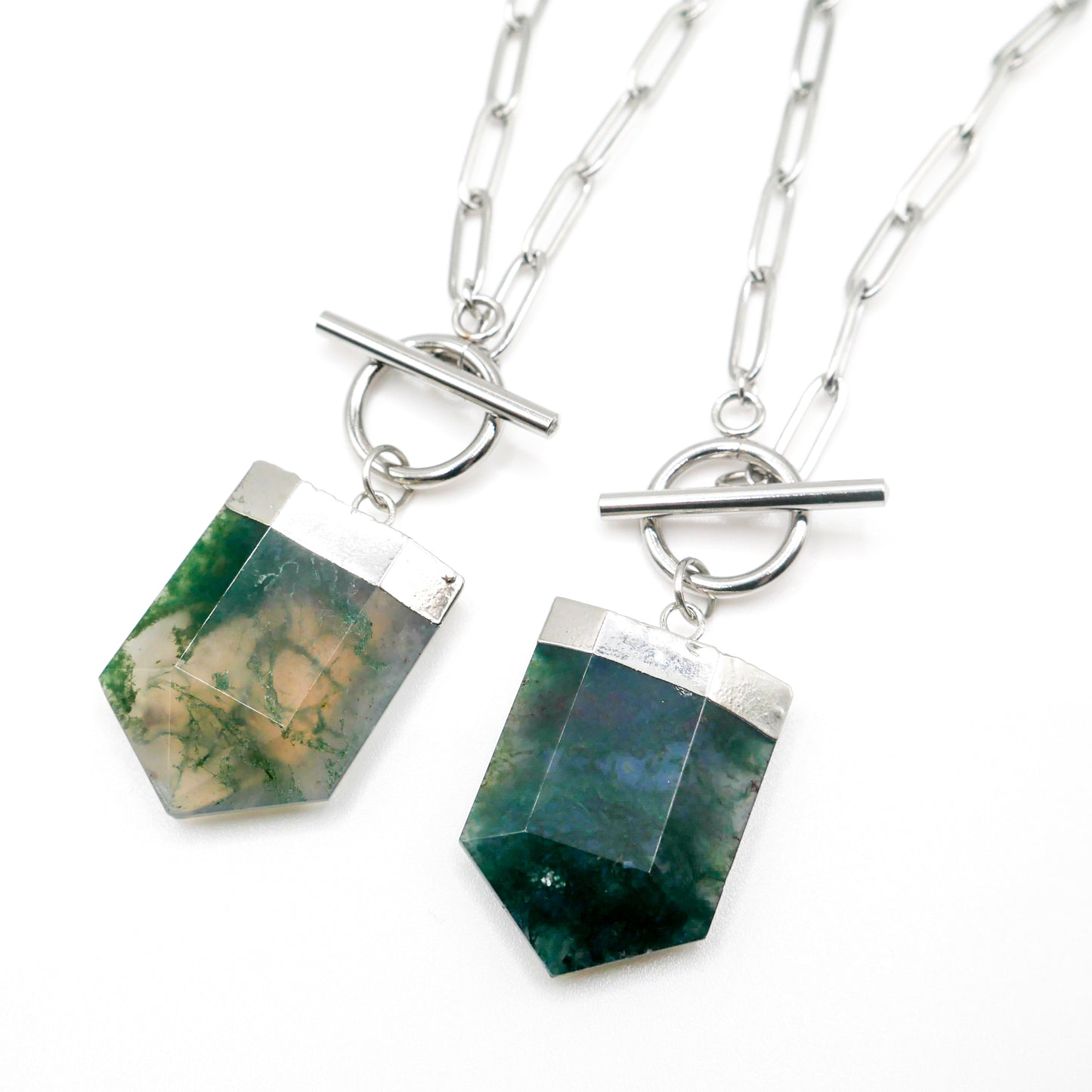 Flourish Moss Agate Toggle Necklace