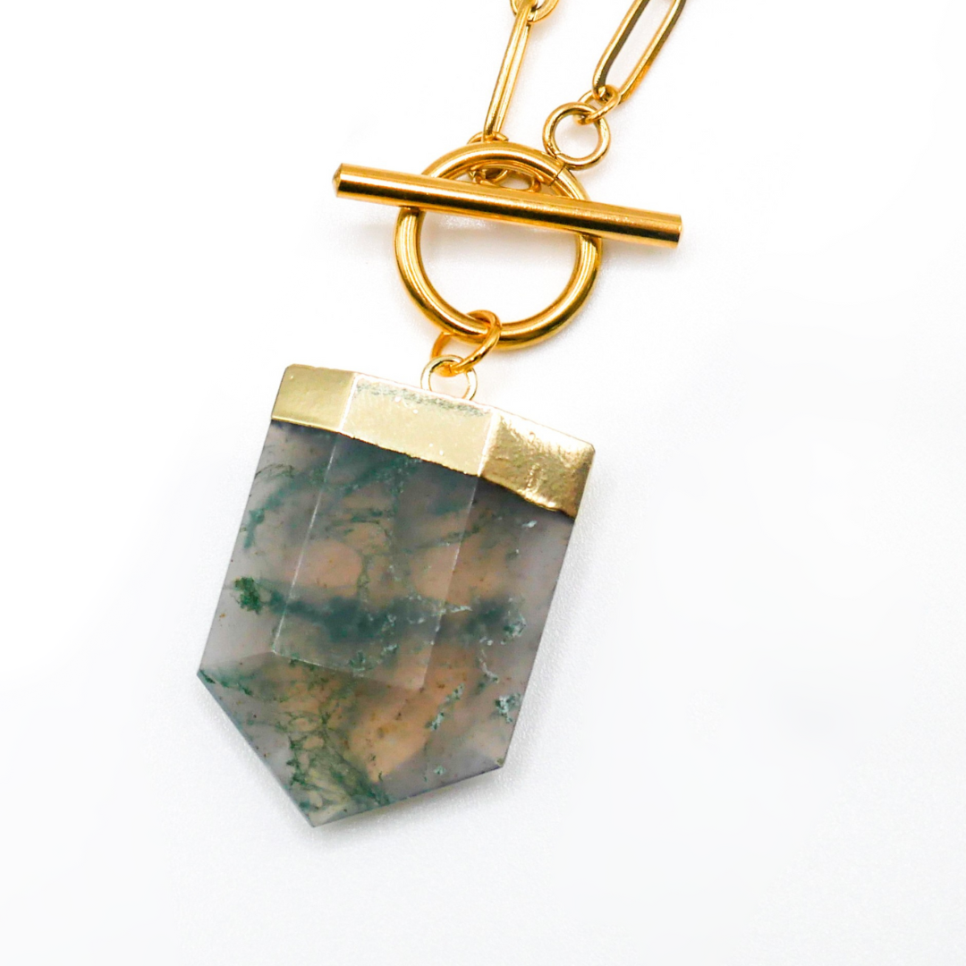 Flourish Moss Agate Toggle Necklace