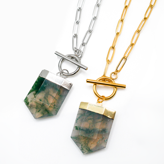 Flourish Moss Agate Toggle Necklace