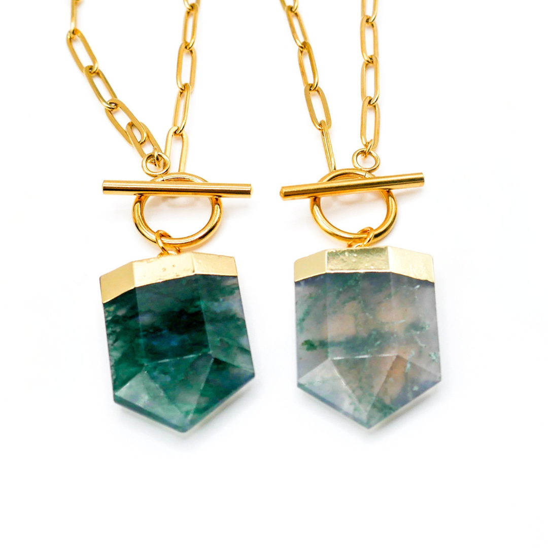 Flourish Moss Agate Toggle Necklace