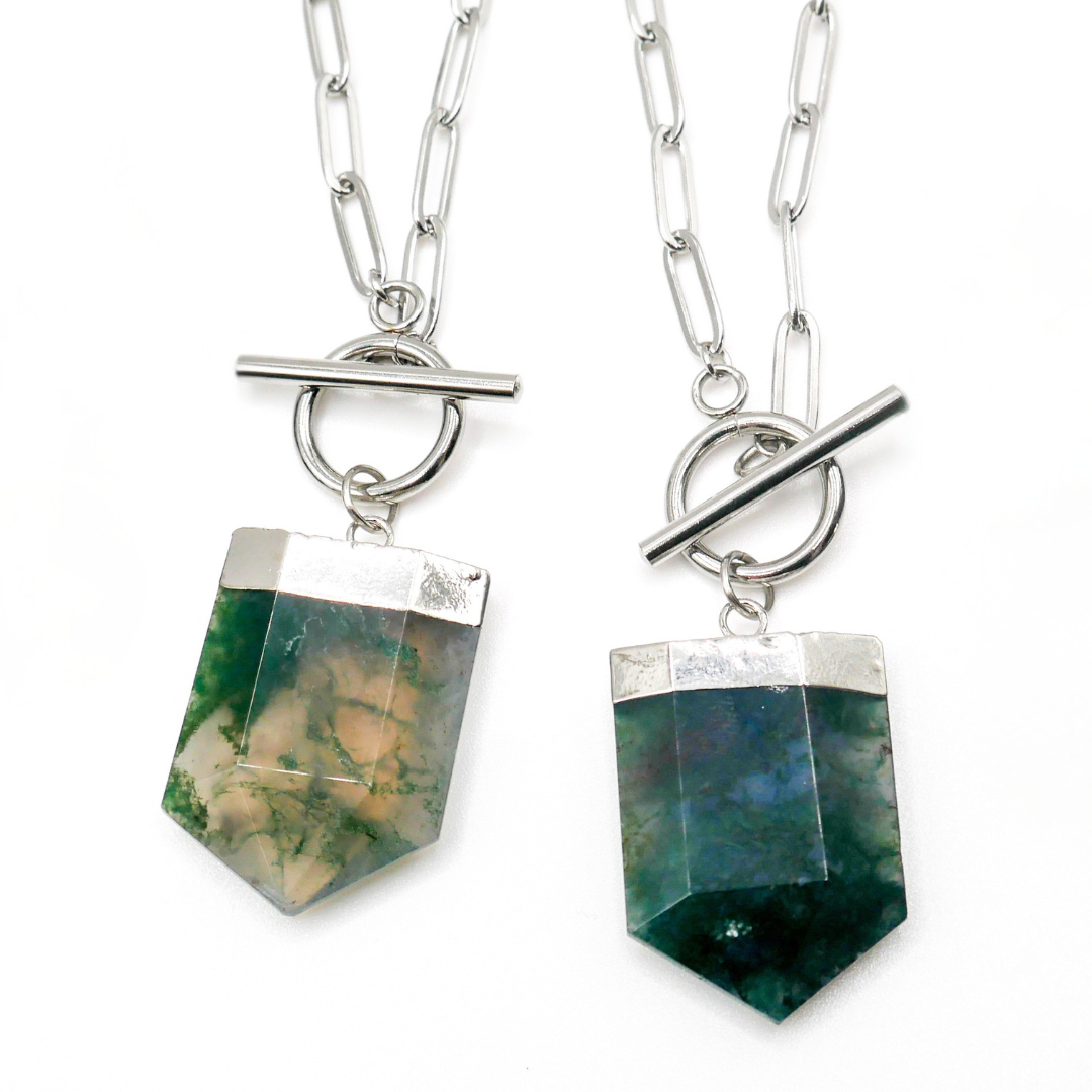 Flourish Moss Agate Toggle Necklace