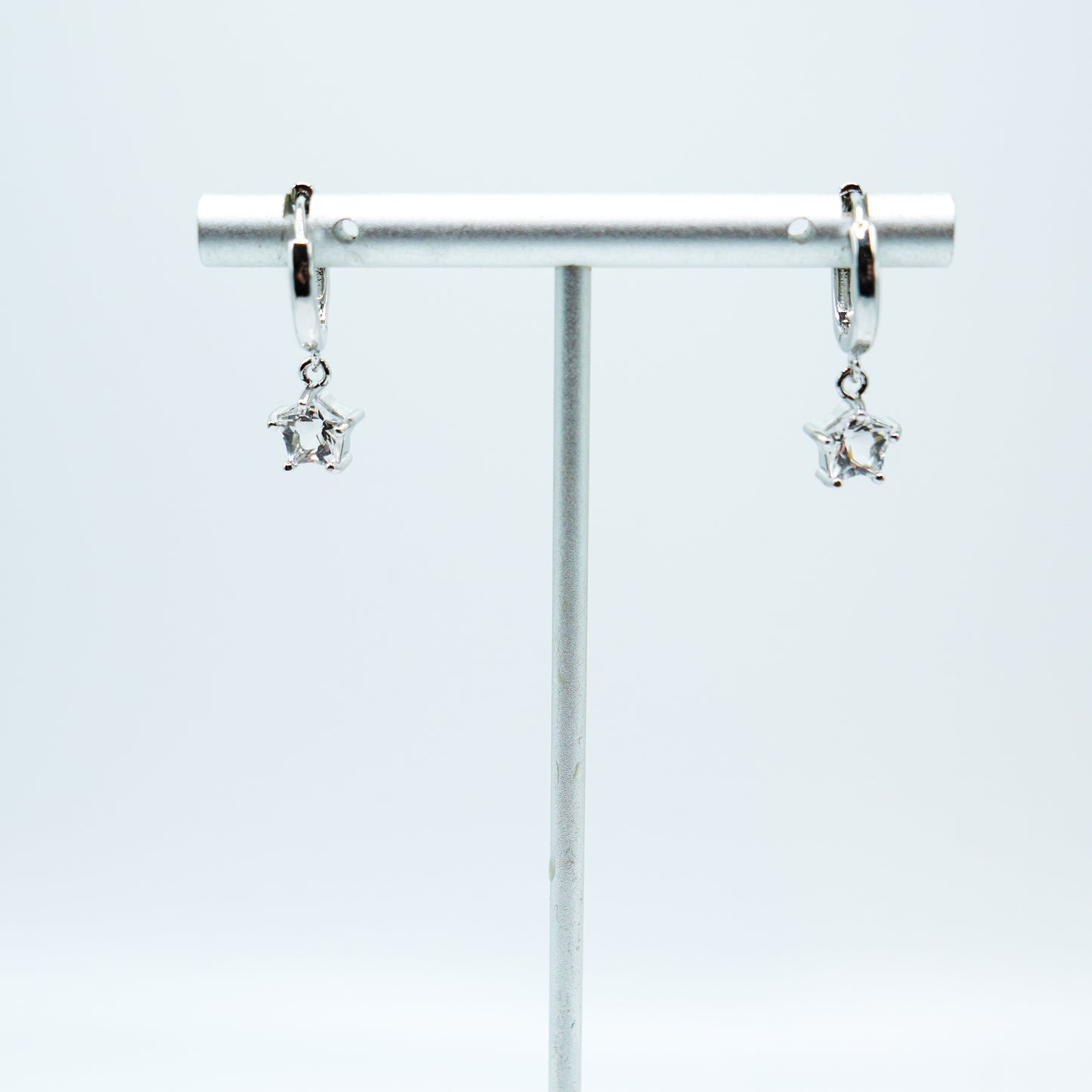 Clear Quartz Star Huggy Hoops