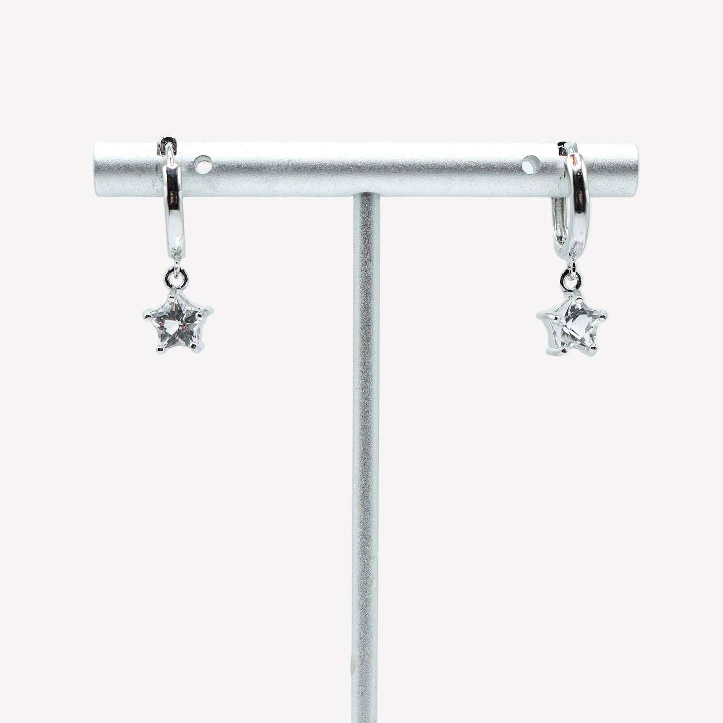Clear Quartz Star Huggy Hoops