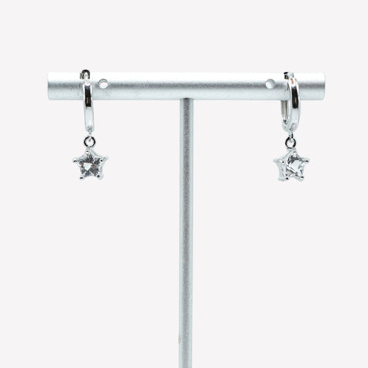 Clear Quartz Star Huggy Hoops