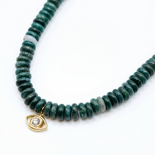 Evil Eye Moss Agate Choker
