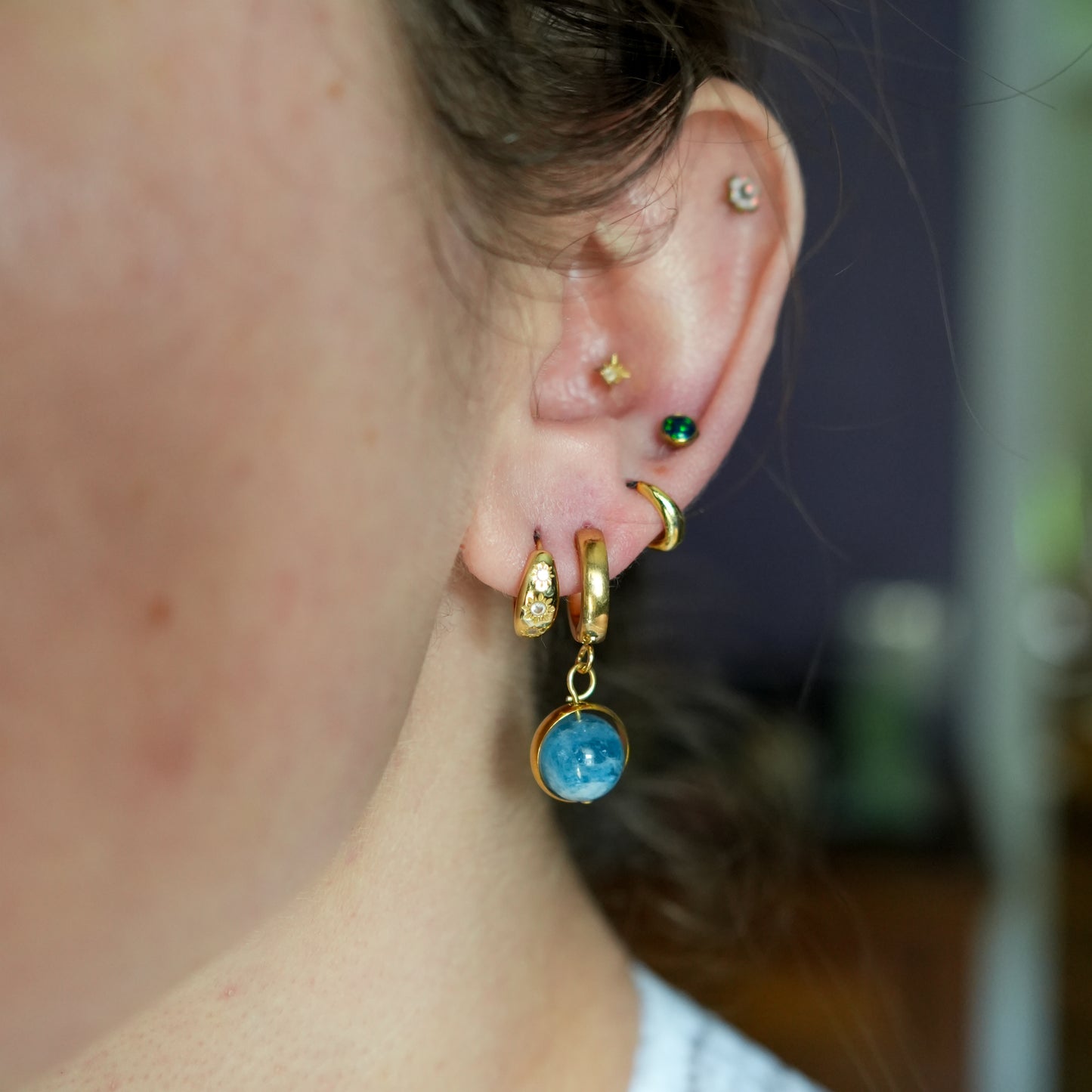 Soothing Sea Aquamarine Huggy Hoops