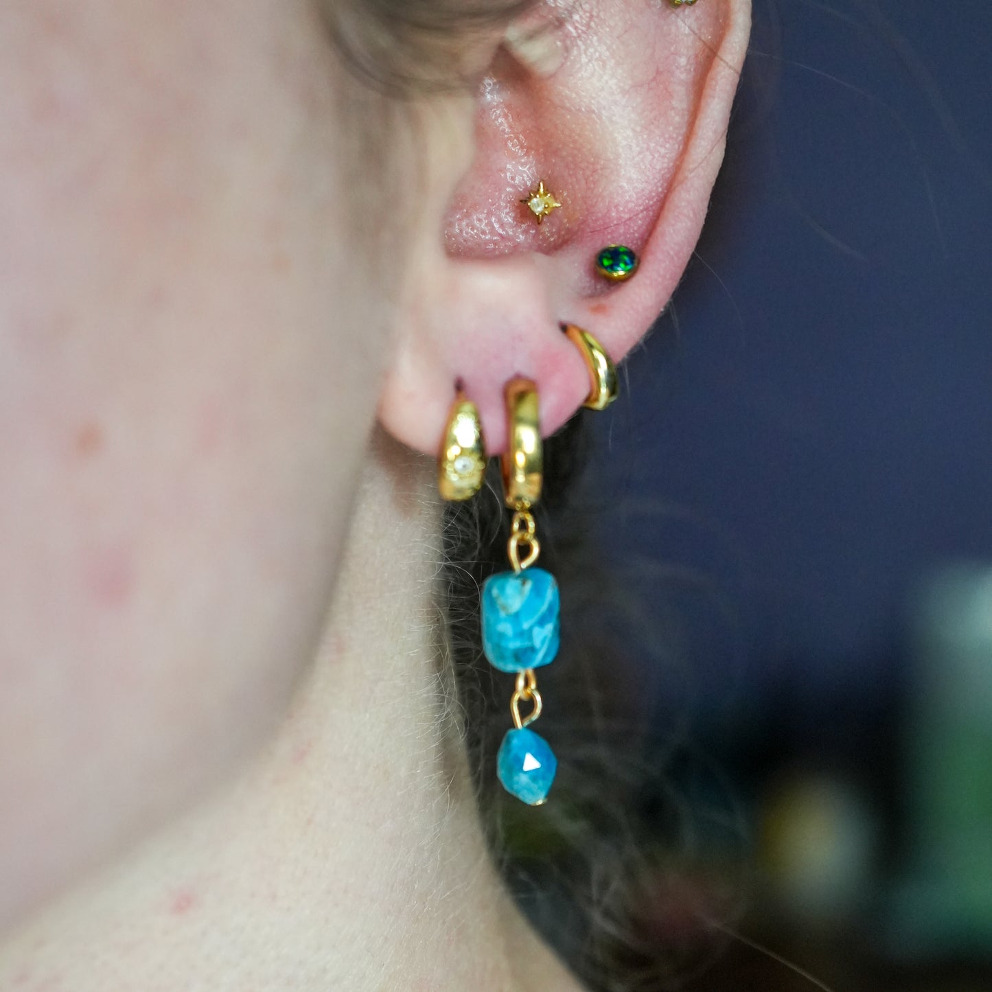 Clarity Blue Apatite Huggy Hoops