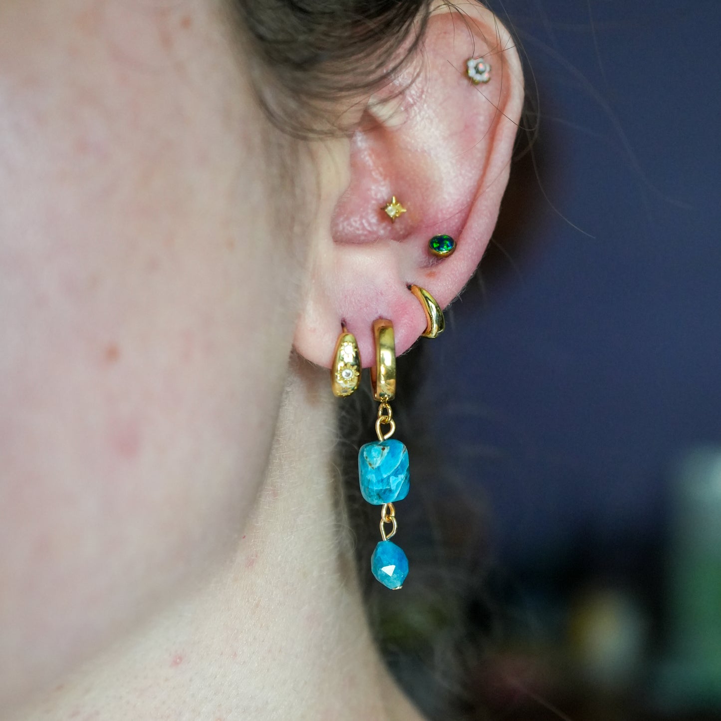 Clarity Blue Apatite Huggy Hoops