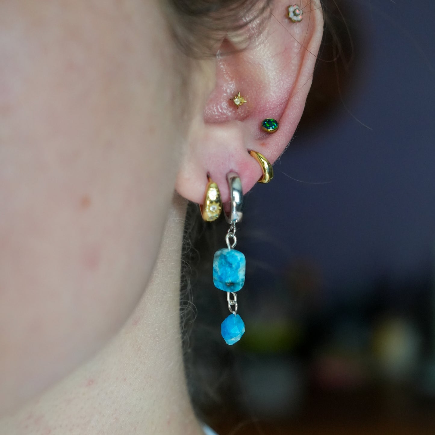 Clarity Blue Apatite Huggy Hoops
