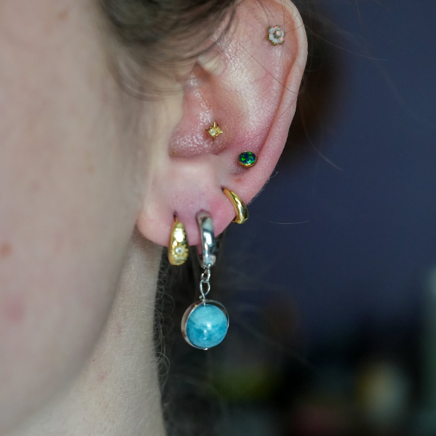 Soothing Sea Aquamarine Huggy Hoops