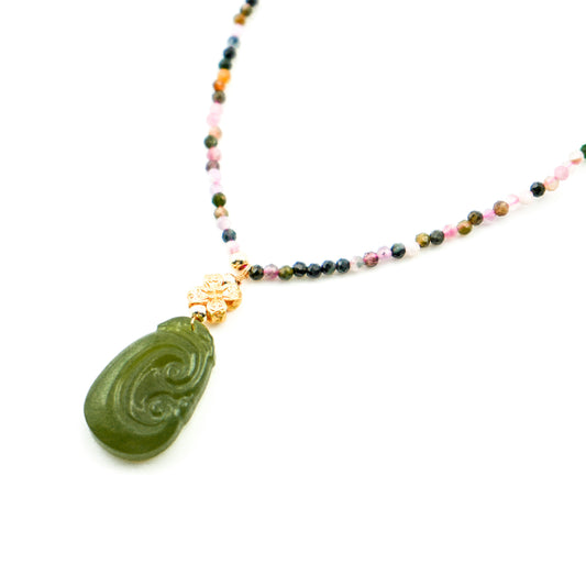 Good Fortune Tourmaline and Jade Necklace