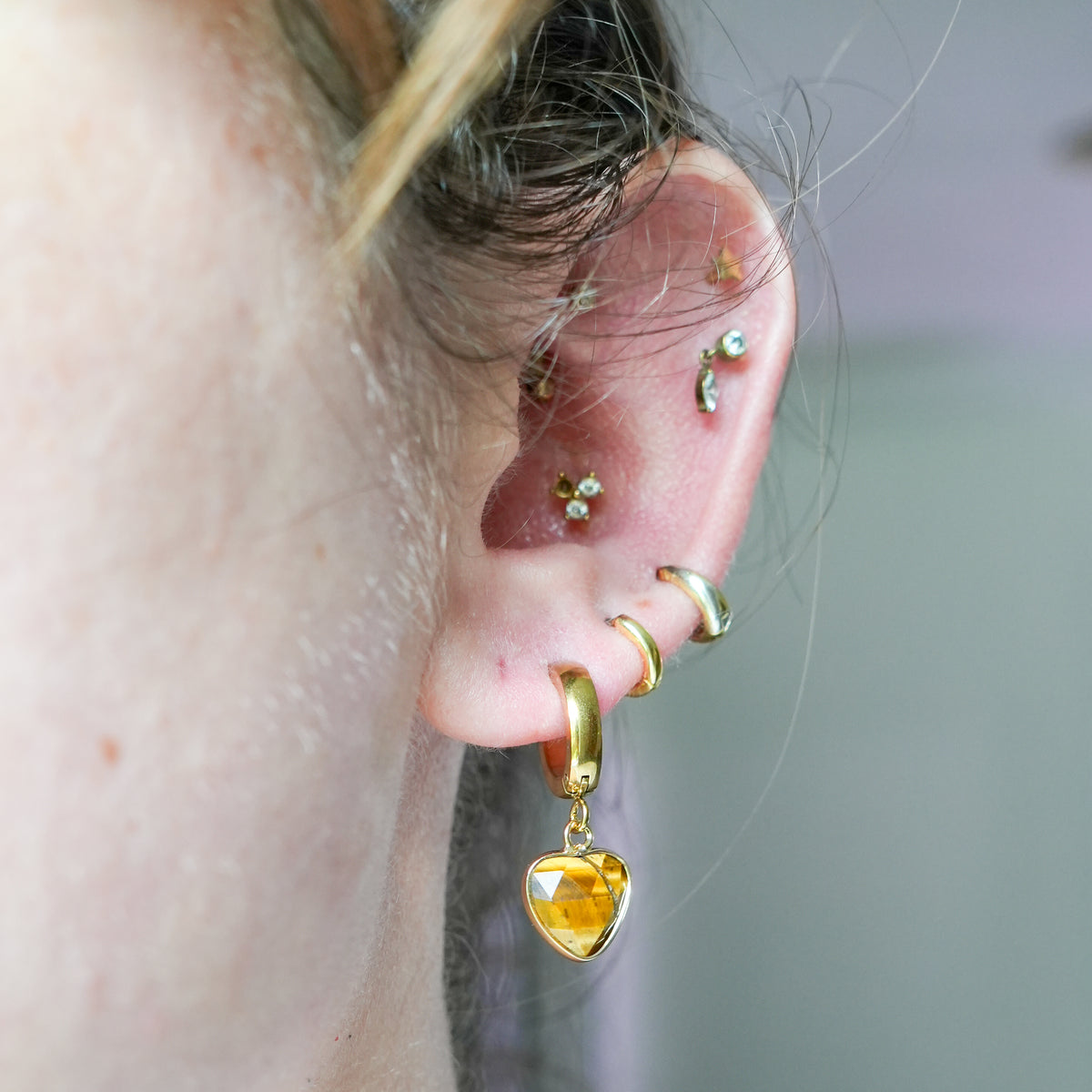 Guarded Heart Tiger's Eye Huggy Hoops