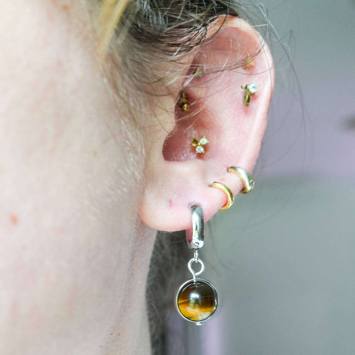 Mighty Tiger's Eye Huggy Hoops
