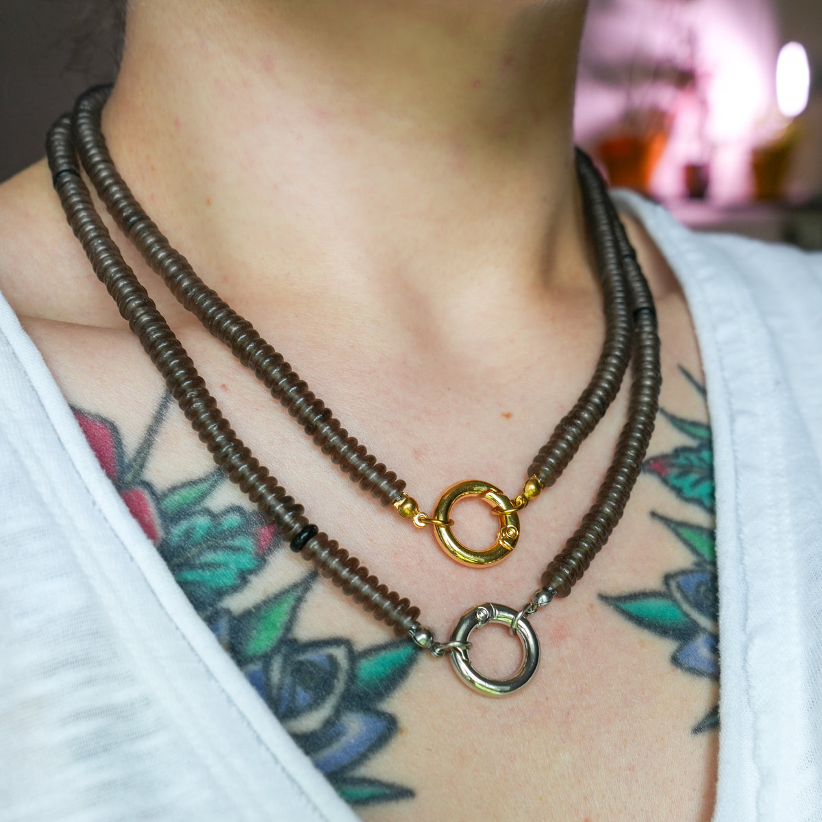 Centering Smoky Quartz Bold Carabiner Necklace