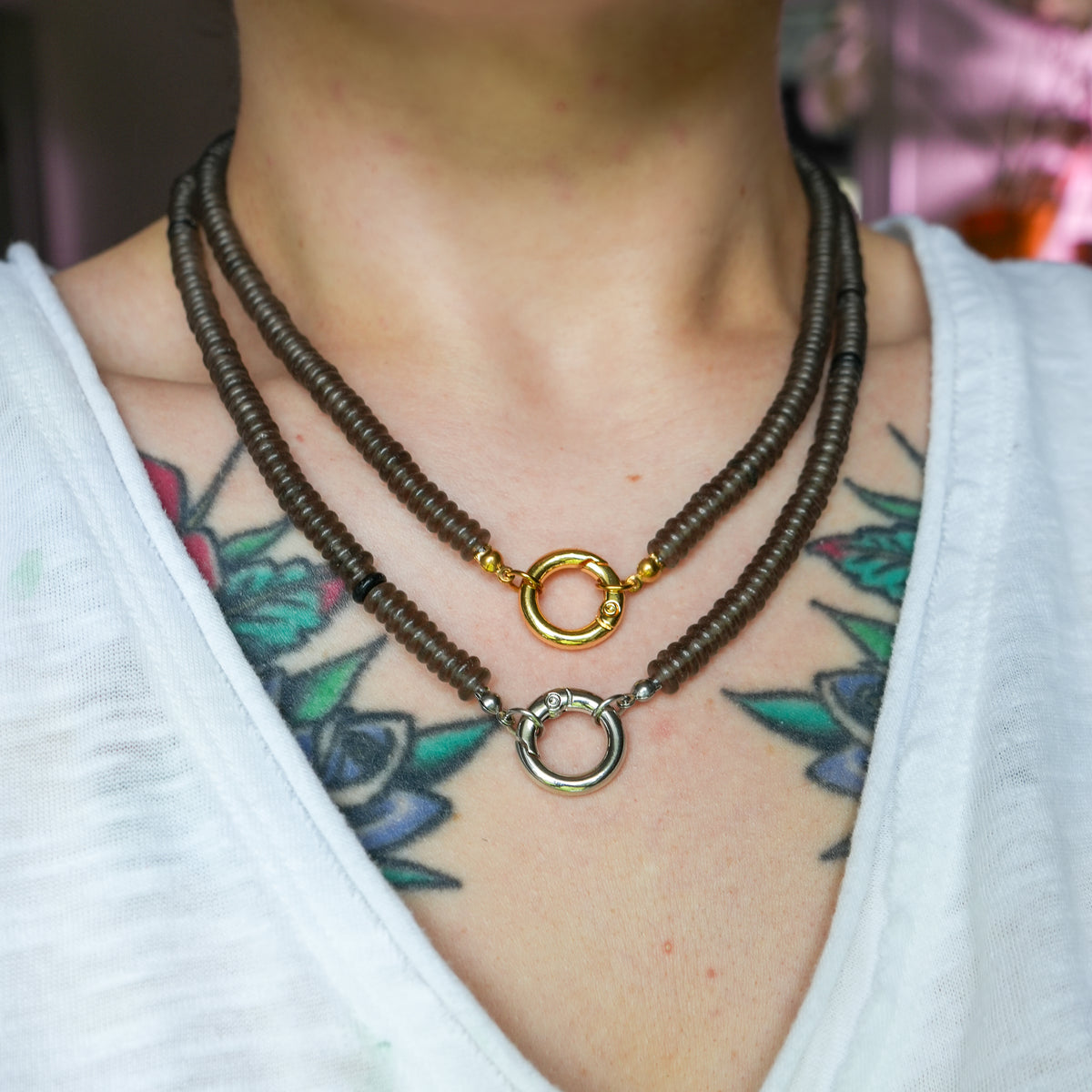 Centering Smoky Quartz Bold Carabiner Necklace