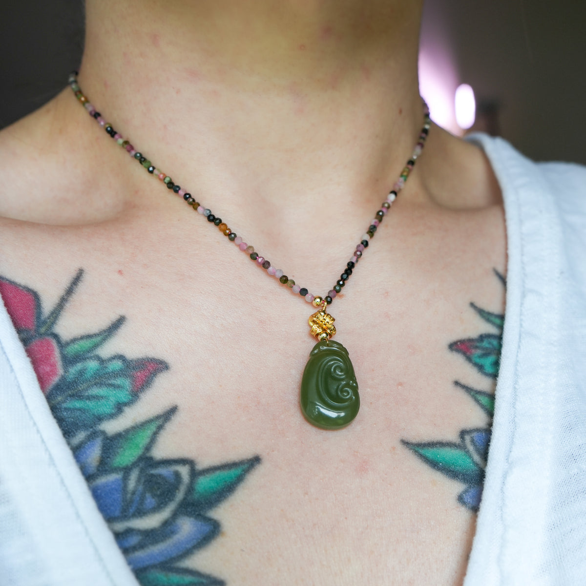 Good Fortune Tourmaline and Jade Necklace