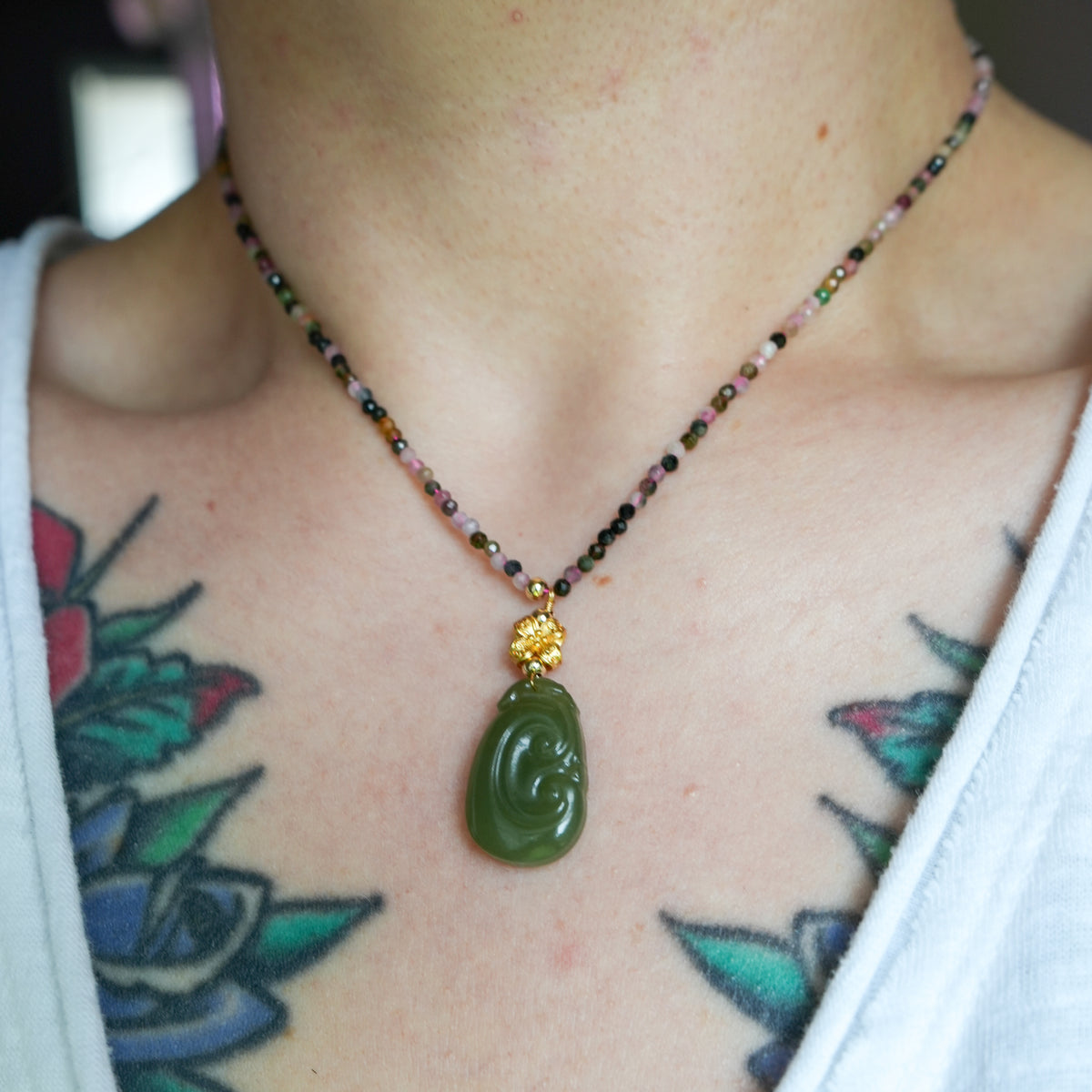 Good Fortune Tourmaline and Jade Necklace
