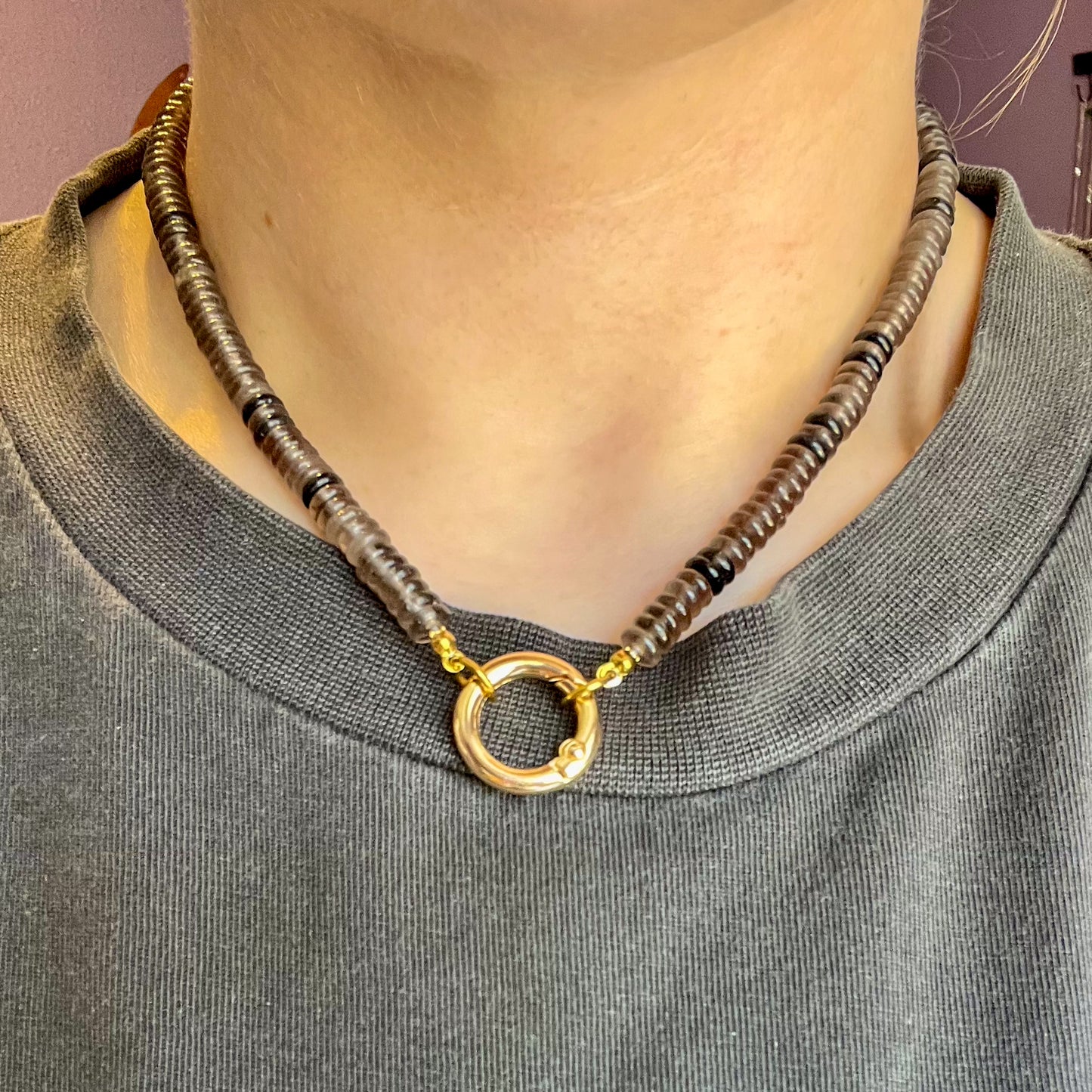 Centering Smoky Quartz BIGGER Carabiner Necklace