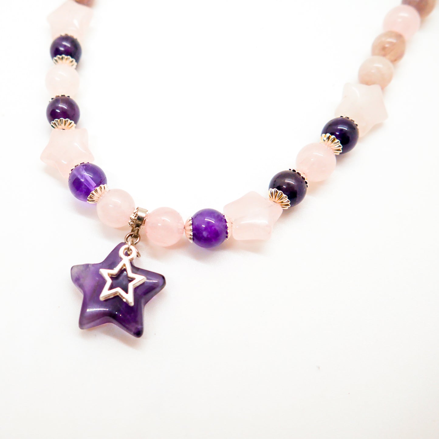 Stellar Love Amethyst Rose Quartz Amulet Necklace