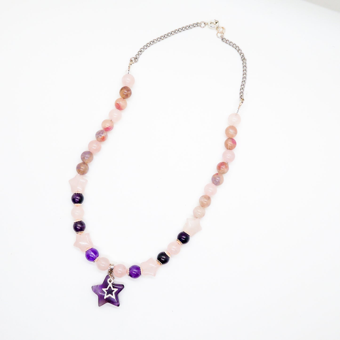 Stellar Love Amethyst Rose Quartz Amulet Necklace