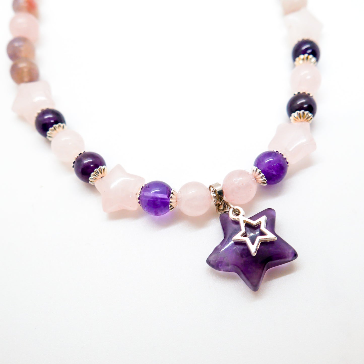 Stellar Love Amethyst Rose Quartz Amulet Necklace