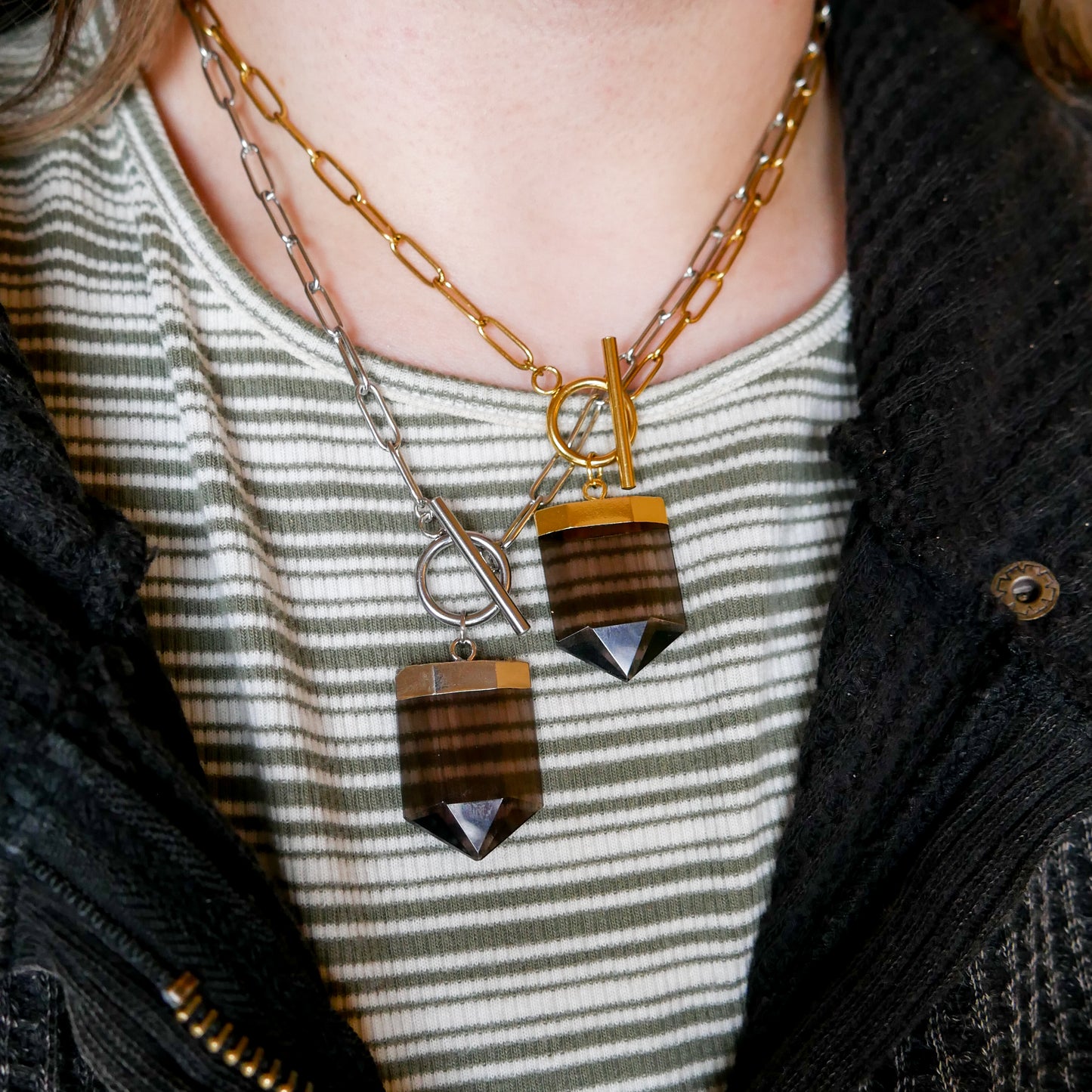 Grounding Smoky Quartz Toggle Necklace