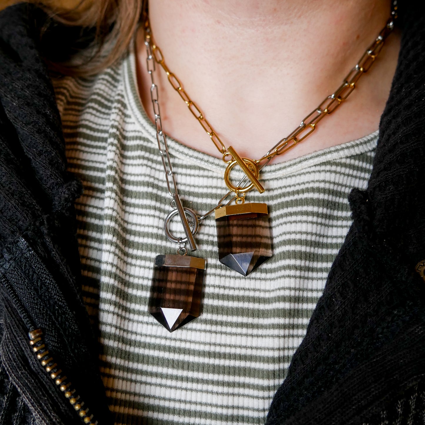 Grounding Smoky Quartz Toggle Necklace