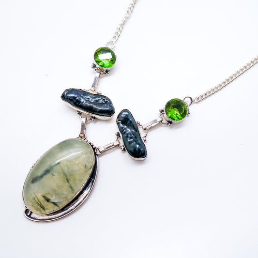 Clarity Prehnite and Biwa Pearl Necklace