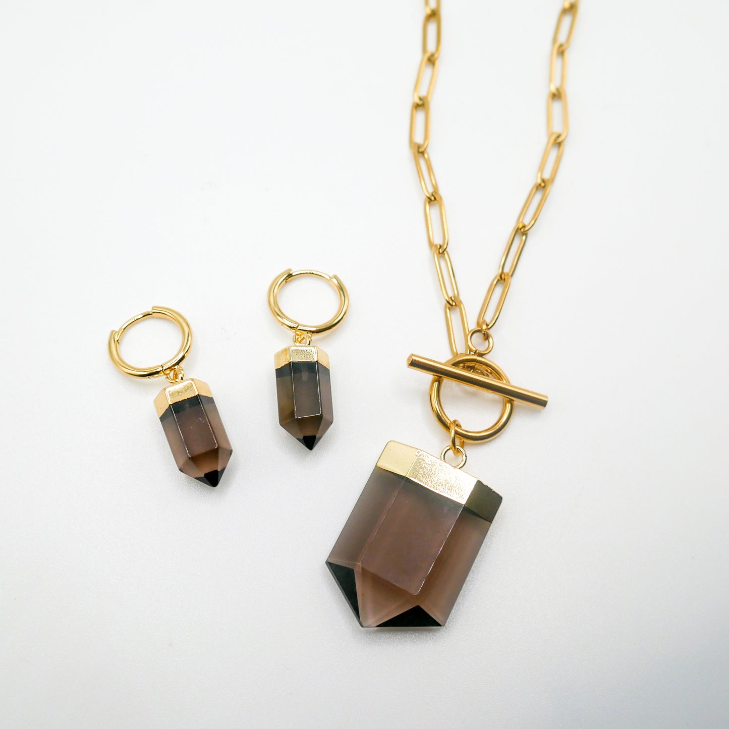Grounding Smoky Quartz Necklace and Earring Bundle