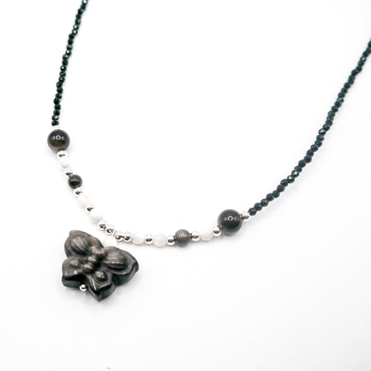 Butterfly Silver Obsidian Necklace